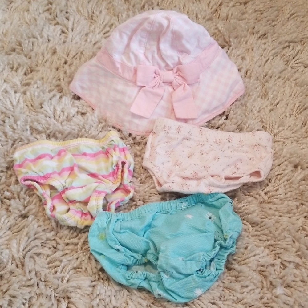 Baby Girl Diaper Cover and Sun Hat Lot